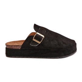 Zuecos de Mujer con Plataforma y Hebilla Dorada, Terilaina Negra negro