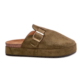 Chanclas Zuecos De Plataforma Para Mujer Con Hebilla Dorada, Terilaina Verde Oscuro