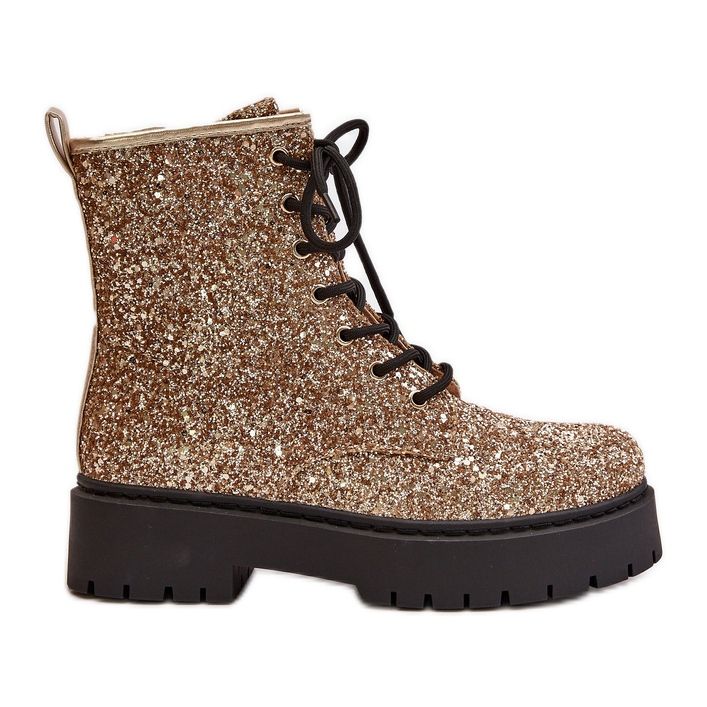 Botas de trabajo aisladas para mujer decoradas con lentejuelas doradas Liatheine dorado