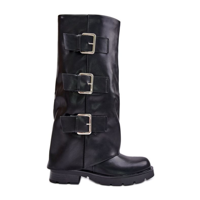 Botas aislantes con parte superior vuelta y hebillas, Black Cialetta negro