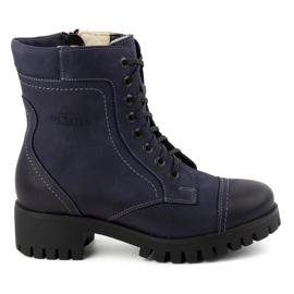 Olivier Botas de piel para mujer, botas de invierno con aislamiento, 272BB, azul marino