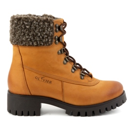 Olivier Botas de piel para mujer, botas de invierno con aislamiento, 330BB, rojo naranja