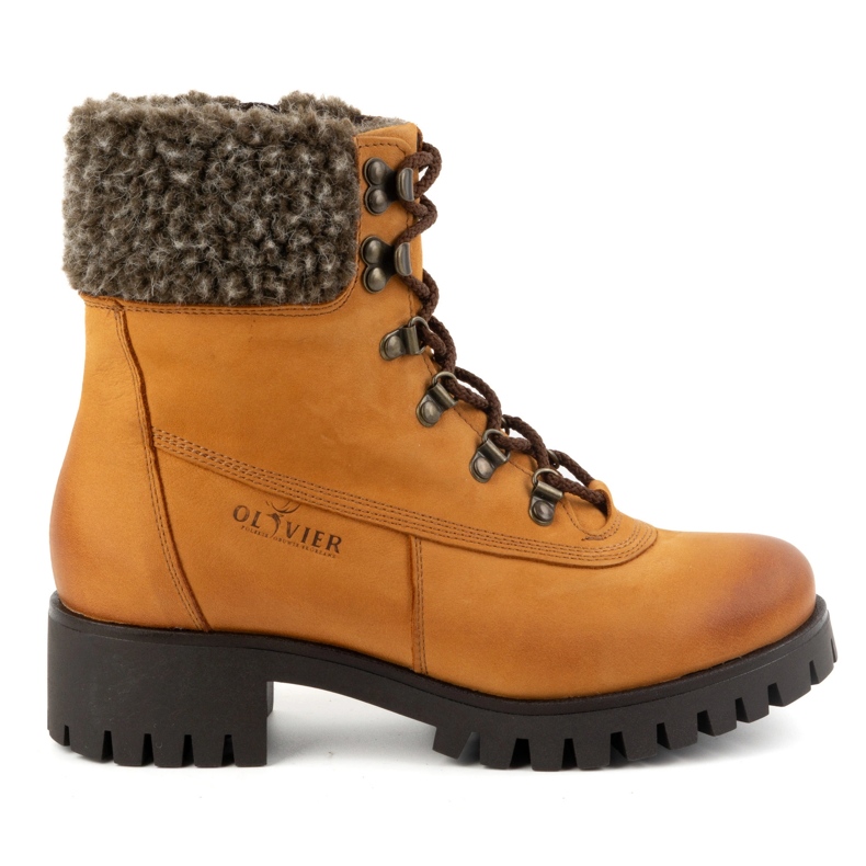 Olivier Botas de piel para mujer, botas de invierno con aislamiento, 330BB, rojo naranja