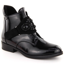 Botines de mujer de charol con pedrería decorativa, negro S.Barski HY42-021 Botines de mujer de charol con pedrería decorativa, negro S.Barski HY42-021