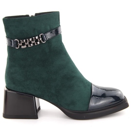Botines de mujer con tacón decorativo, verde D&amp;A S.Barski Premium Collection MR880-018