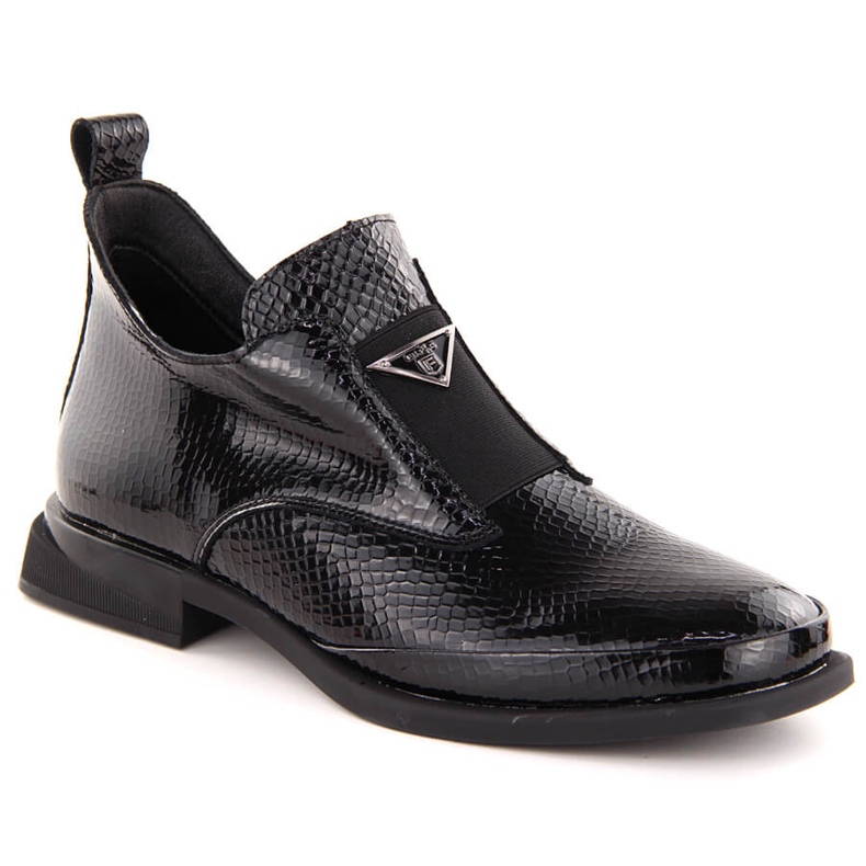 Botines de mujer de charol con decoración de cocodrilo, negro Filippo DBT6425