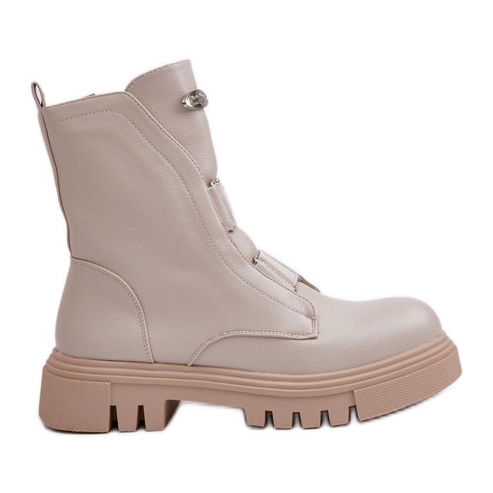 Botas de trabajo aislantes para mujer con cremallera, piel ecológica, beige claro Mailyra