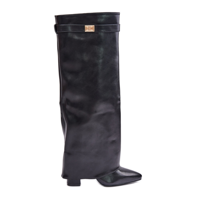 Botas De Mujer De Piel Ecológica Con Tacón Vuelto, Negro Avamora