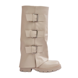 Botas aislantes con parte superior vuelta y hebillas, beige claro Cialetta