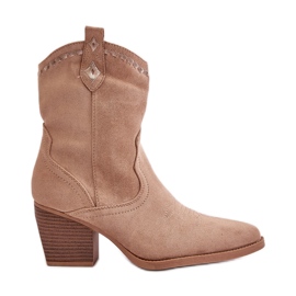Botas camperas con tacón alto en ante ecológico, beige Narinae