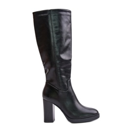 Botas Tacón Alto Piel Ecológica Por Encima De La Rodilla, Negro Riamaya