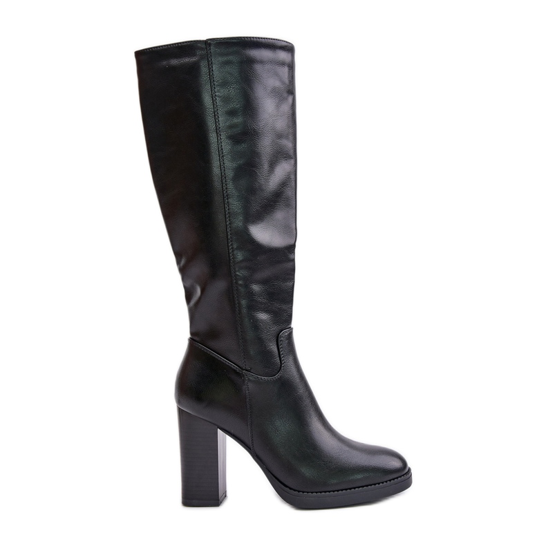 Botas Tacón Alto Piel Ecológica Por Encima De La Rodilla, Negro Riamaya