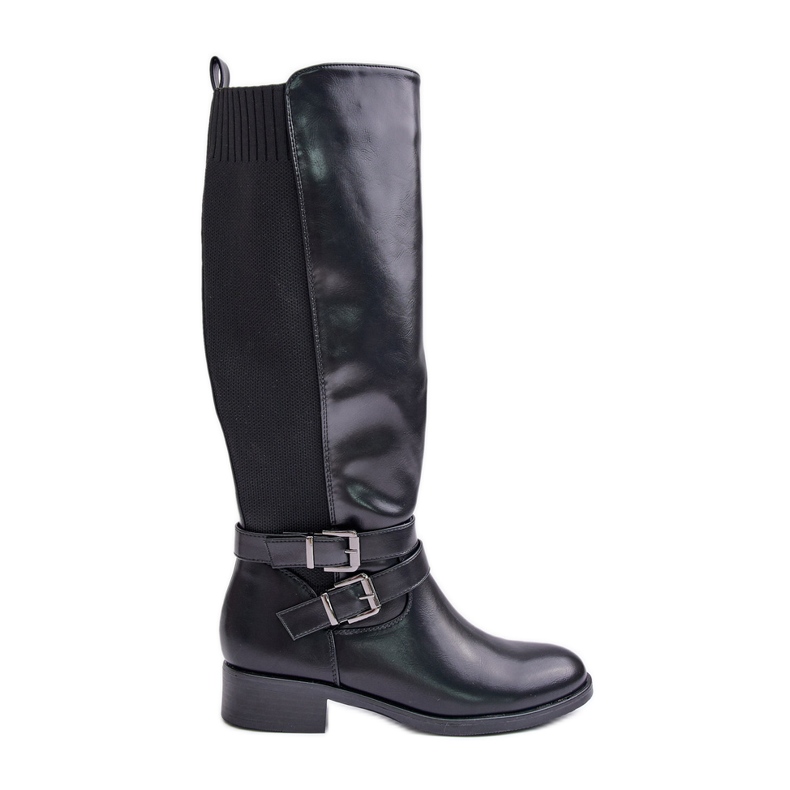 Botas Planas Por Encima De La Rodilla Con Hebillas Para Mujer, Negro Lotina