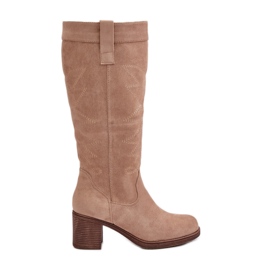 Botas de tacón alto por encima de la rodilla para mujer, Beige Erisorae