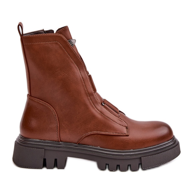 Botas de trabajo aislantes para mujer con cremallera, piel ecológica, marrón Mailyra