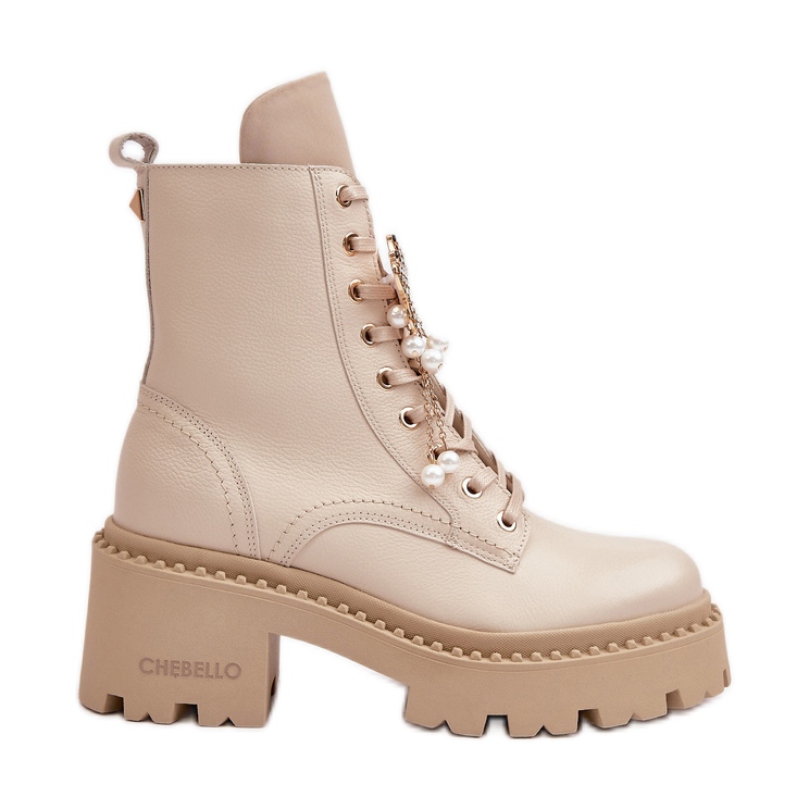 Botines Obreros Mujer Piel Con Mariposa Beige CheBello 4590