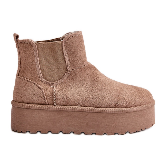 Botas de nieve para mujer con plataforma y inserciones elásticas, beige oscuro Rialine Botas de nieve para mujer con plataforma y inserciones elásticas, beige oscuro Rialine
