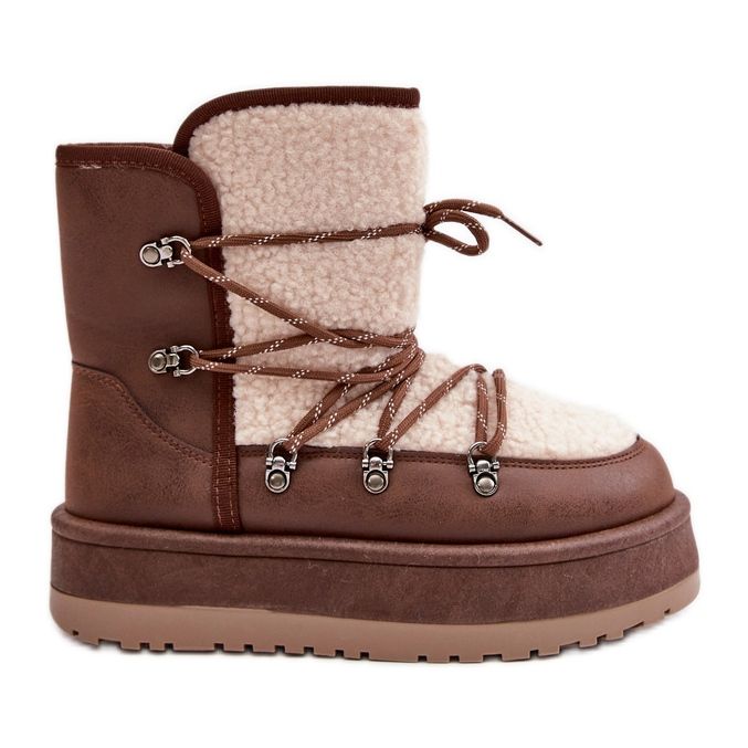 Botas de nieve con plataforma y cordones para mujer, marrón Riaviana Botas de nieve con plataforma y cordones para mujer, marrón Riaviana