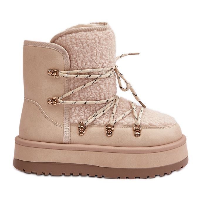 Botas de nieve para mujer con plataforma y cordones, beige claro Riaviana