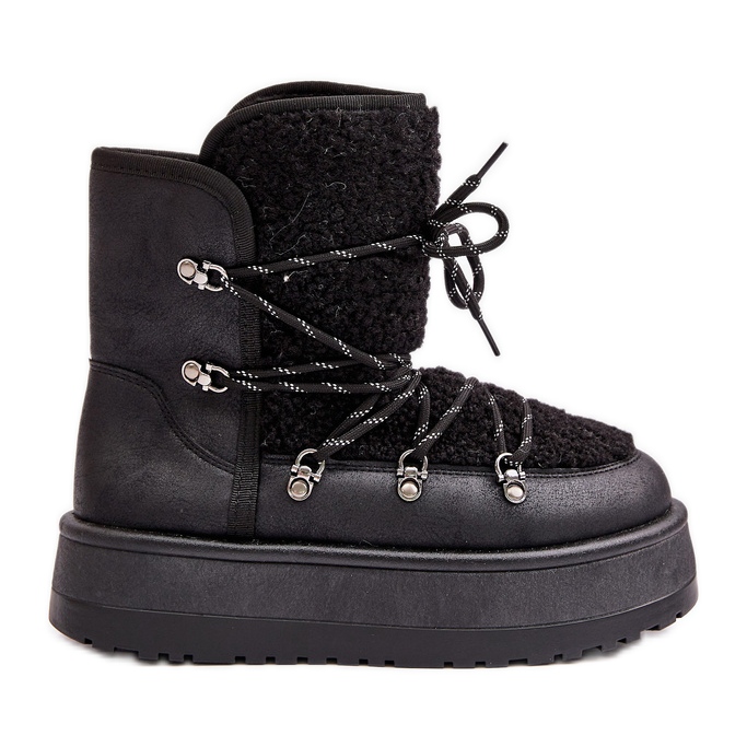 Botas de nieve de mujer con plataforma y cordones negro Riaviana