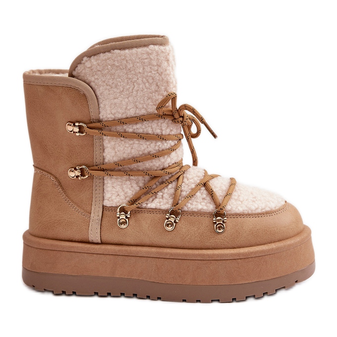 Botas de nieve para mujer con plataforma y cordones, beige claro Riaviana marrón