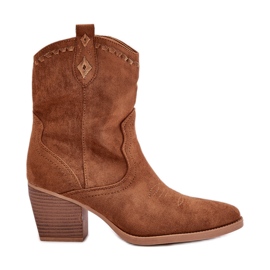 Botas cowboy con tacón alto confeccionadas en ante ecológico Camel Narinae marrón