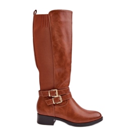 Botas Planas Por Encima De La Rodilla De Mujer Con Hebillas Lotina Camel marrón