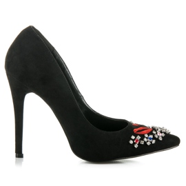 Weide Tacones de ante con cristales negro