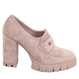 Mocasín tacón y plataforma Lains Caqui beige