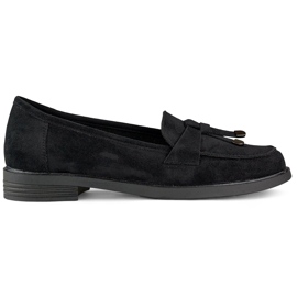 Zapatos de ante negro con suela plana.