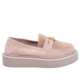 Mocasines Anisha Khaki con plataforma y borreguillo beige