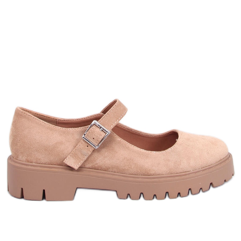 Holmess Bailarinas caqui con plataforma y tiras beige