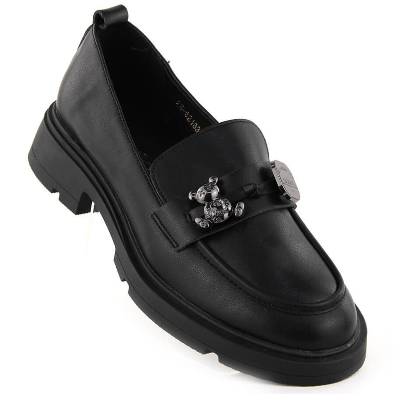 Mocasines mujer de piel con adorno, negro Vinceza 62183