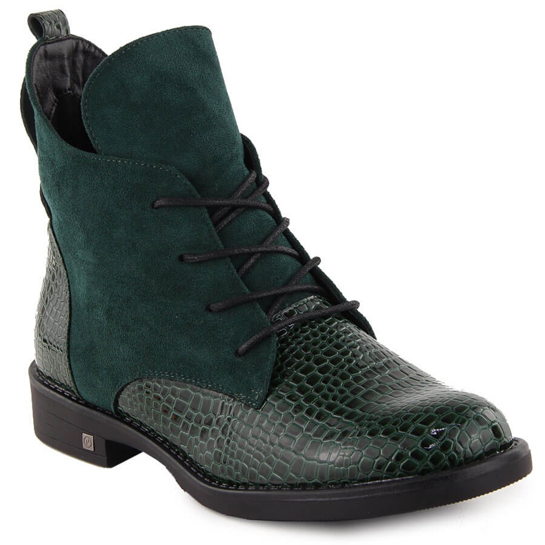 Botines de mujer con tacón plano, aislantes, verde Potocki SZ12080