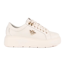 Deportivas plataforma piel beige blanco