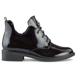 Botines negros charol con cordones y suela plana