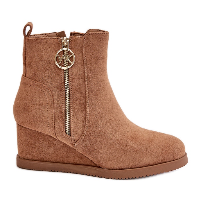 Botas de cuña aislantes con cremallera decorativa, Eco Ante Camel Leretha marrón