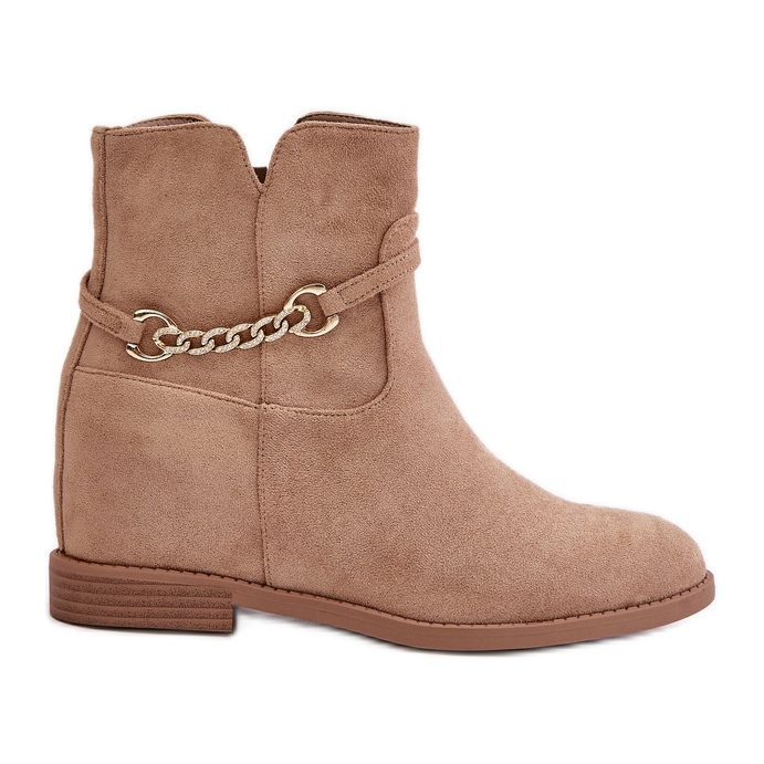 Botines Mujer Con Cuña Oculta Confeccionados En Ante Ecológico, Beige Ofcorna