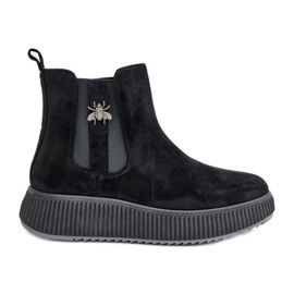 Botas sin cordones para mujer con plataforma y pasador, ante ecológico, ciatheia negra negro