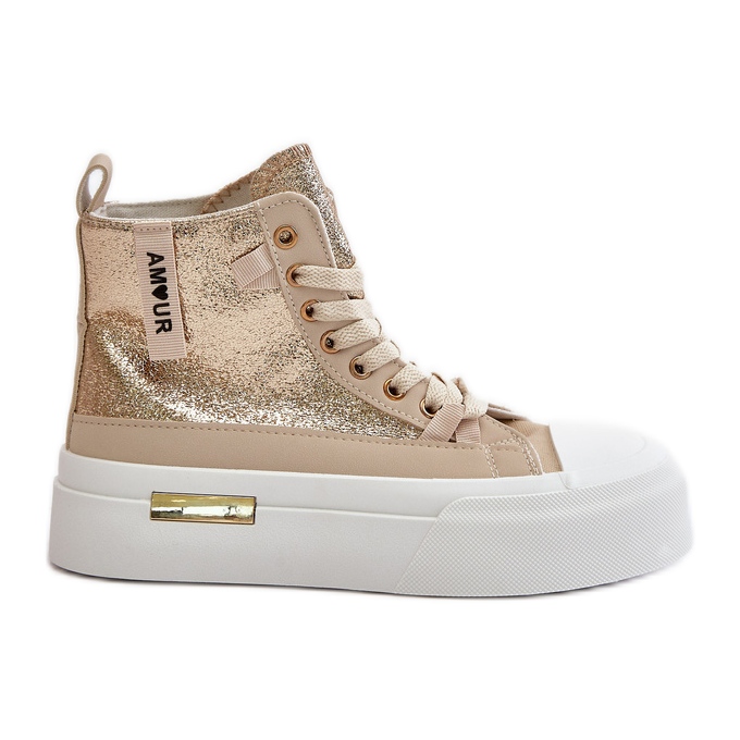 Zapatillas Mujer Plataforma Alta Beige y Dorado Averira