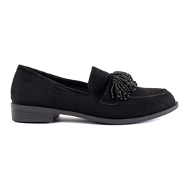 Mocasines de mujer en ante con abalorios negro