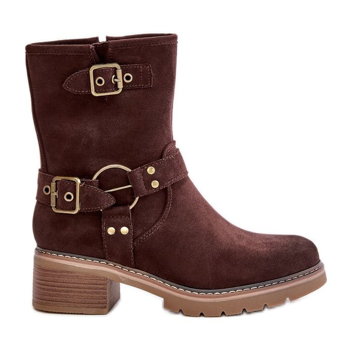 Botas De Mujer Tacón Bajo Con Hebillas, Marrón Zudra