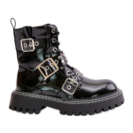 Botas Charol Con Hebillas Negro Serizia
