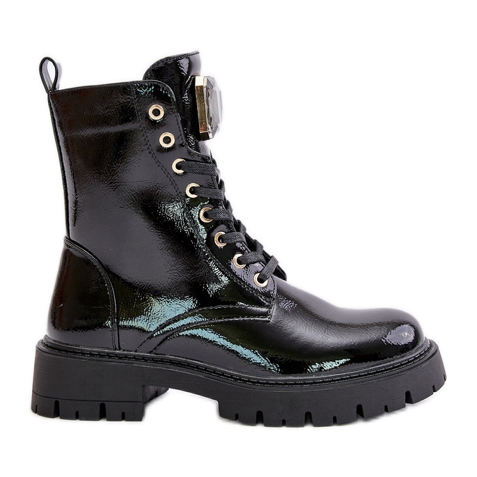 Botines Obreros Aislante Lacados Con Adorno, Negro Depisa