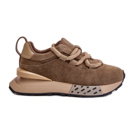 Zapatillas de Mujer de Ante con Plataforma y Cordones Gruesos Artiker 54C1466 Marrón Claro