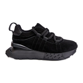 Zapatillas de mujer de ante con plataforma y cordones gruesos Artiker 54C1464 Negro