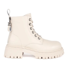 Botines mujer piel beige con cordones