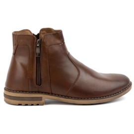 KOMODO Botas de invierno de piel para hombre, botas Chelsea con aislamiento 887K, marrón