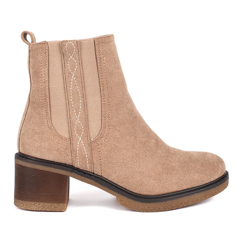 Seastar Botas Chelsea de ante beige con tacón alto
