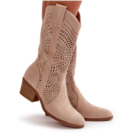 Botas Cowboy de Mujer Caladas con Tacón Alto, Beige Iceda
